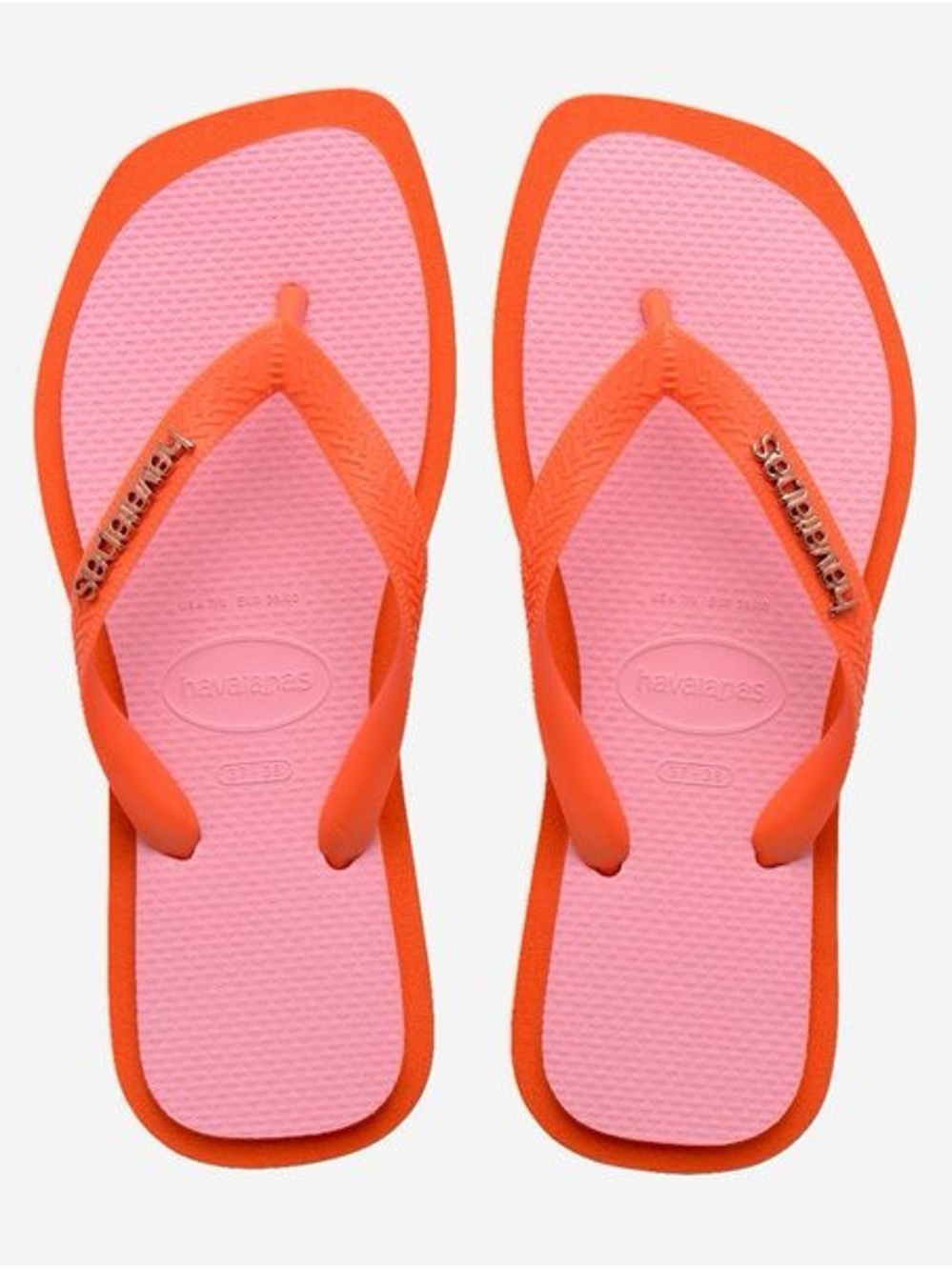 NWT Havaianas Women's Square Toe Pink Footbed with Orange Straps Flip Flops 11